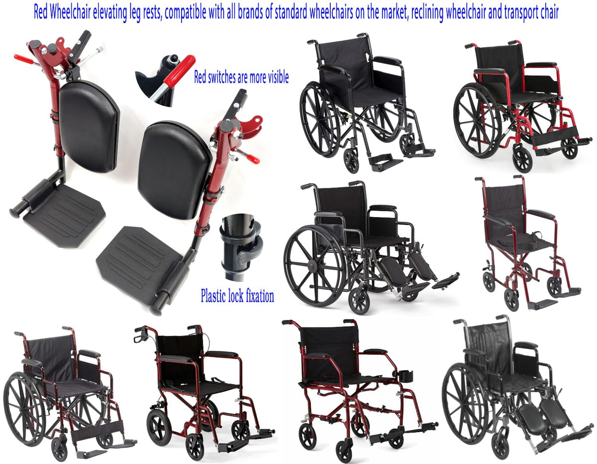 Red Wheelchair Elevating Leg Rests with Calf Pad L2112