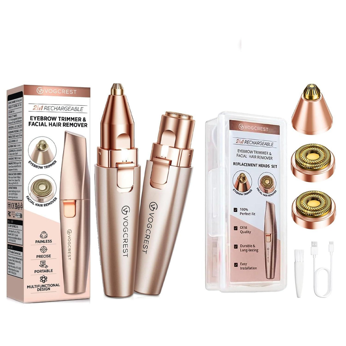 2 in1 Eyebrow Facial Trimmer with Replacement Heads F483