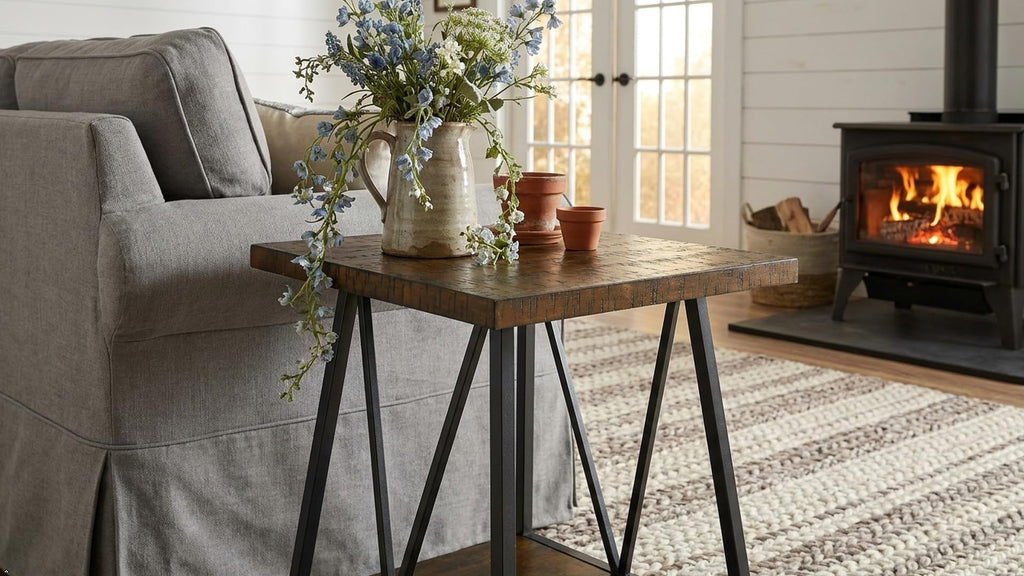 Mid Century Modern End Table with Storage, 2-Tier Open Shelves, Cherry Walnut E868