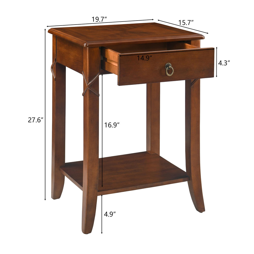 Small Solid Wood Side End Table with Drawer and Storage Shelf K335267