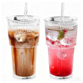 20oz Ribbed Glass Tumbler Set with Lids and Straws, 2 Pack G797