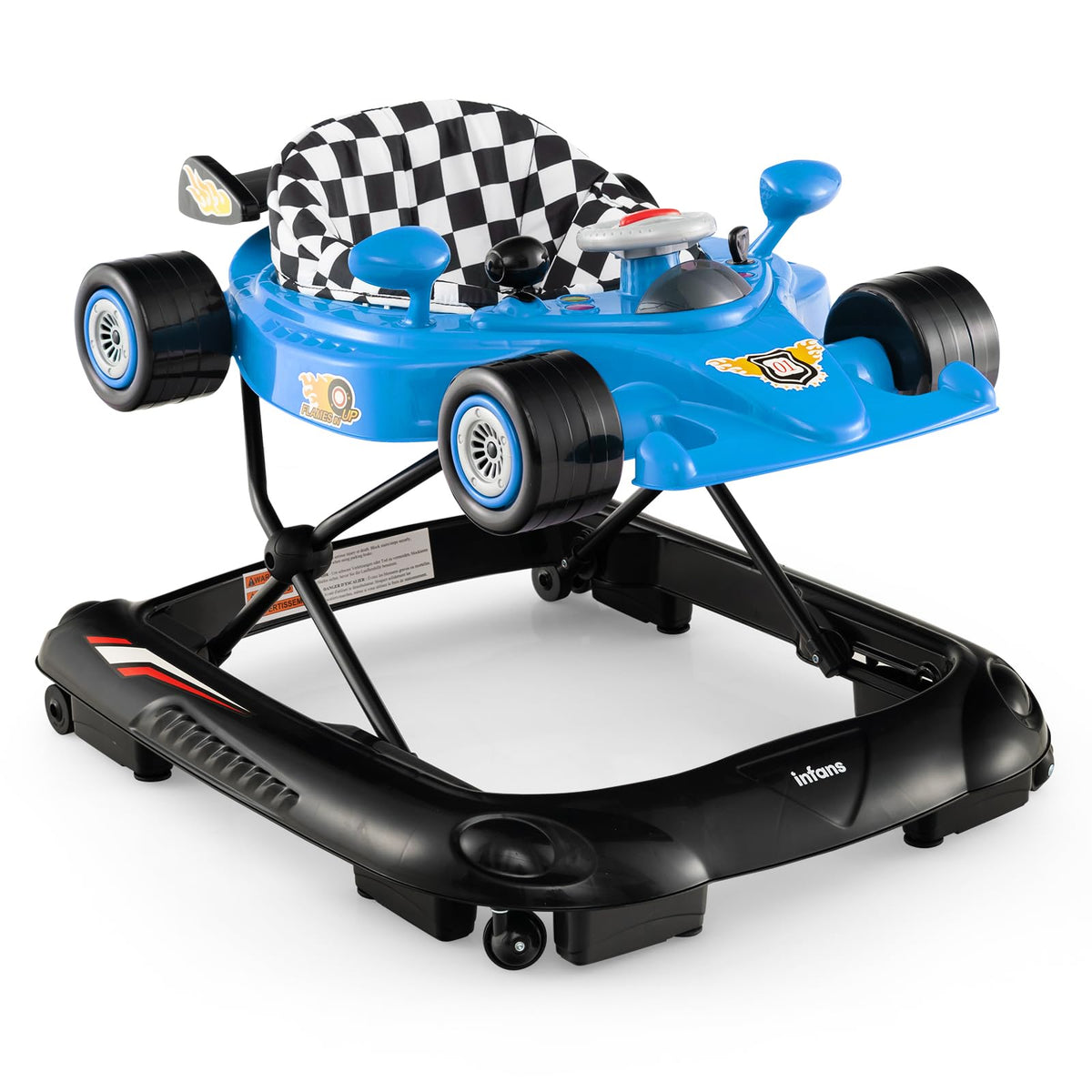 Foldable Baby Walker 3 in 1 Adjustable Height with Lights Music Blue O727558