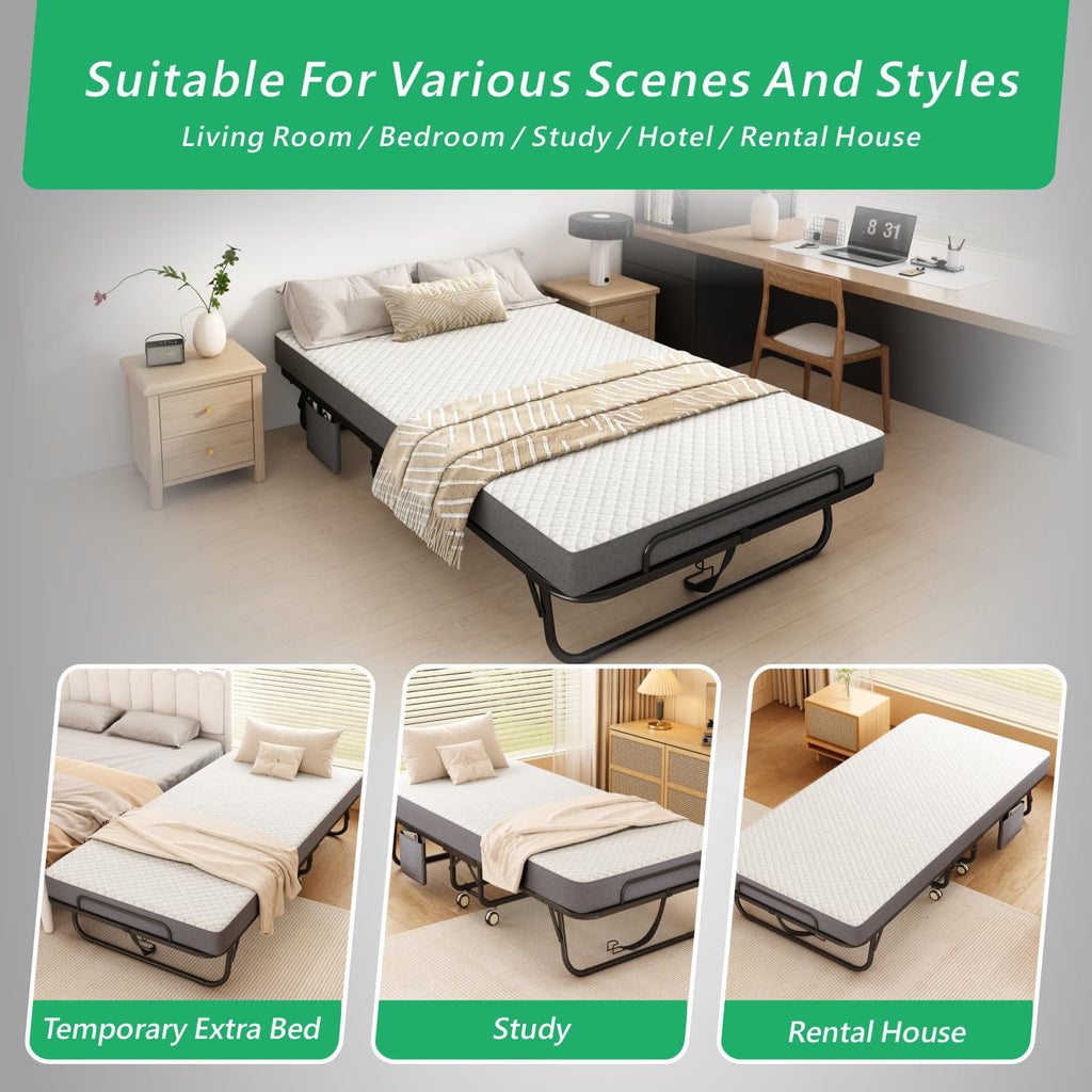 Folding Twin XL Size Bed with Memory Foam Mattress P59545