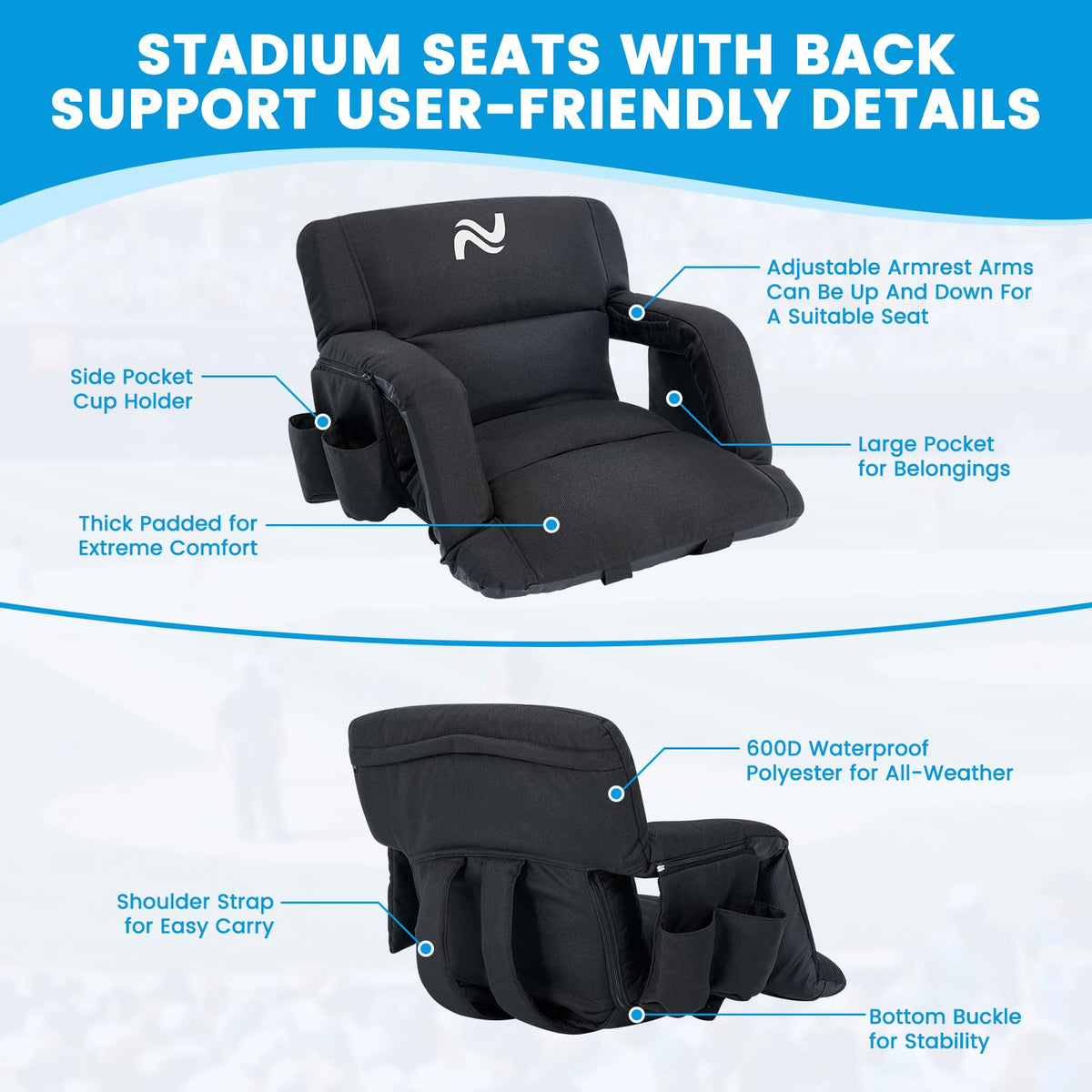 4.7" Extra Thick Stadium Seats for Bleachers with Back Support F958
