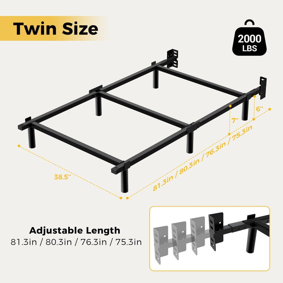 7 Inch Heavy Duty Metal Twin Bed Frame F20412