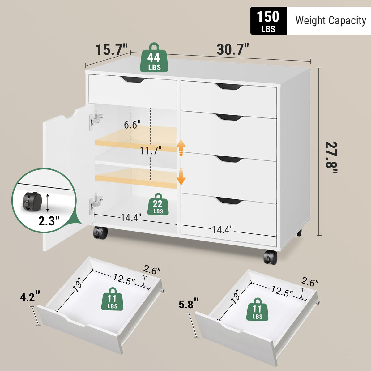 White 5 Drawer Wood Office Cabinet A322039