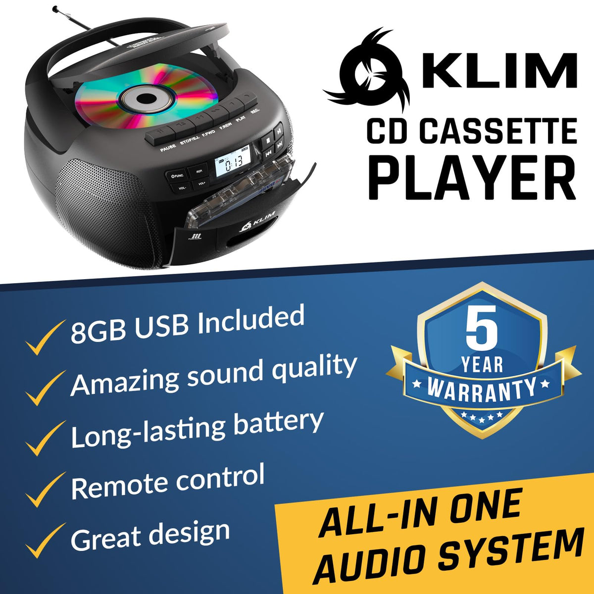 CD Cassette Player with Bluetooth Boombox M9277