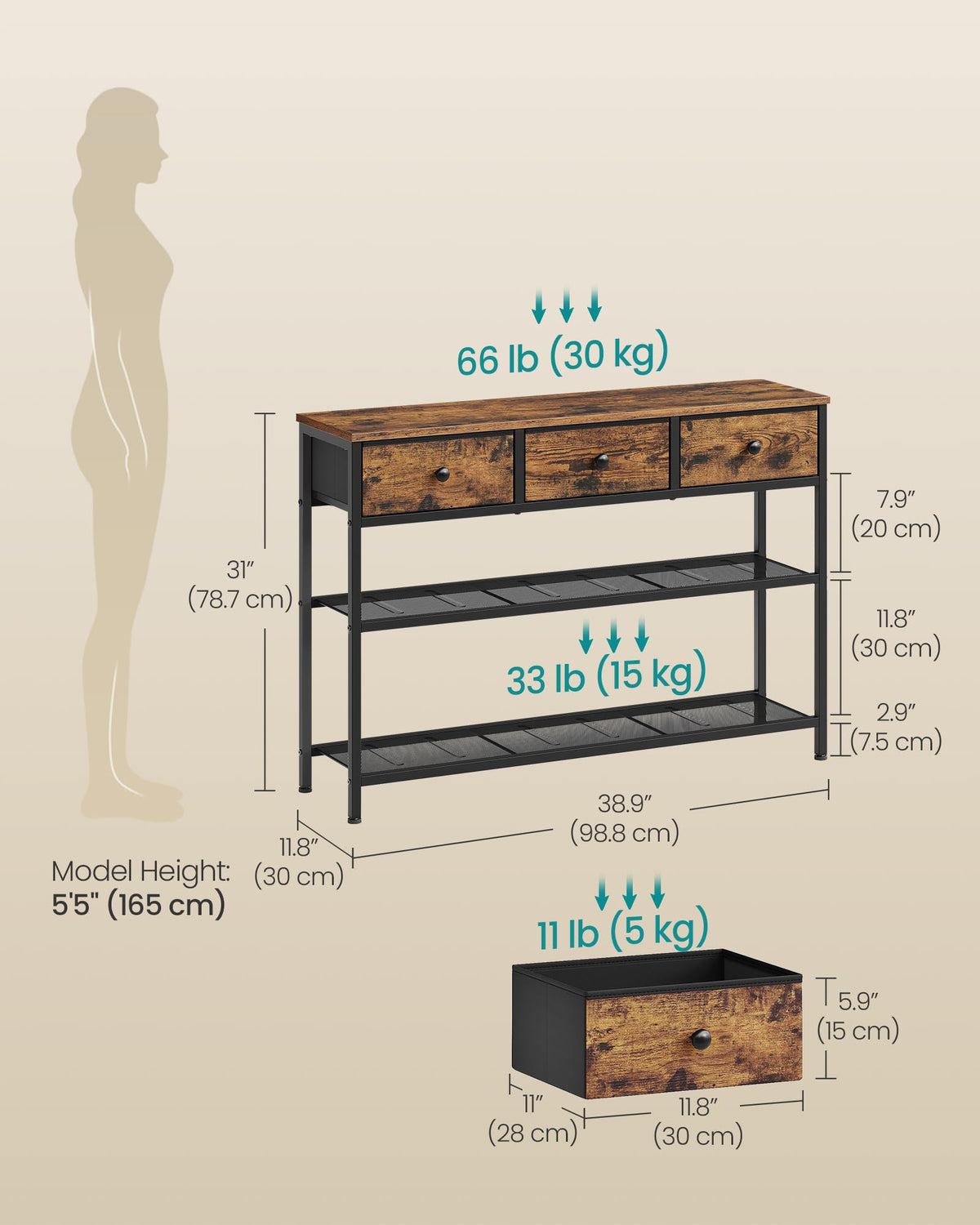 Console Table with 3 Fabric Drawers X658725