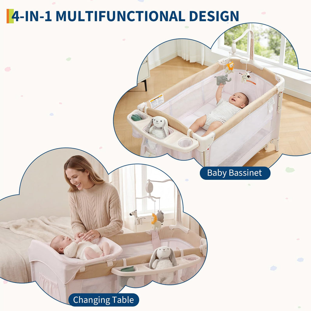 4 in 1 Pack and Play with Bassinet, Changing Table, Playpen and Carry Bag F49323