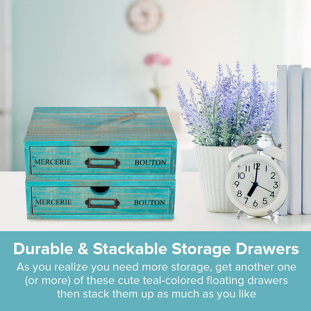 Turquoise Single Drawer Wooden Organizer B103243