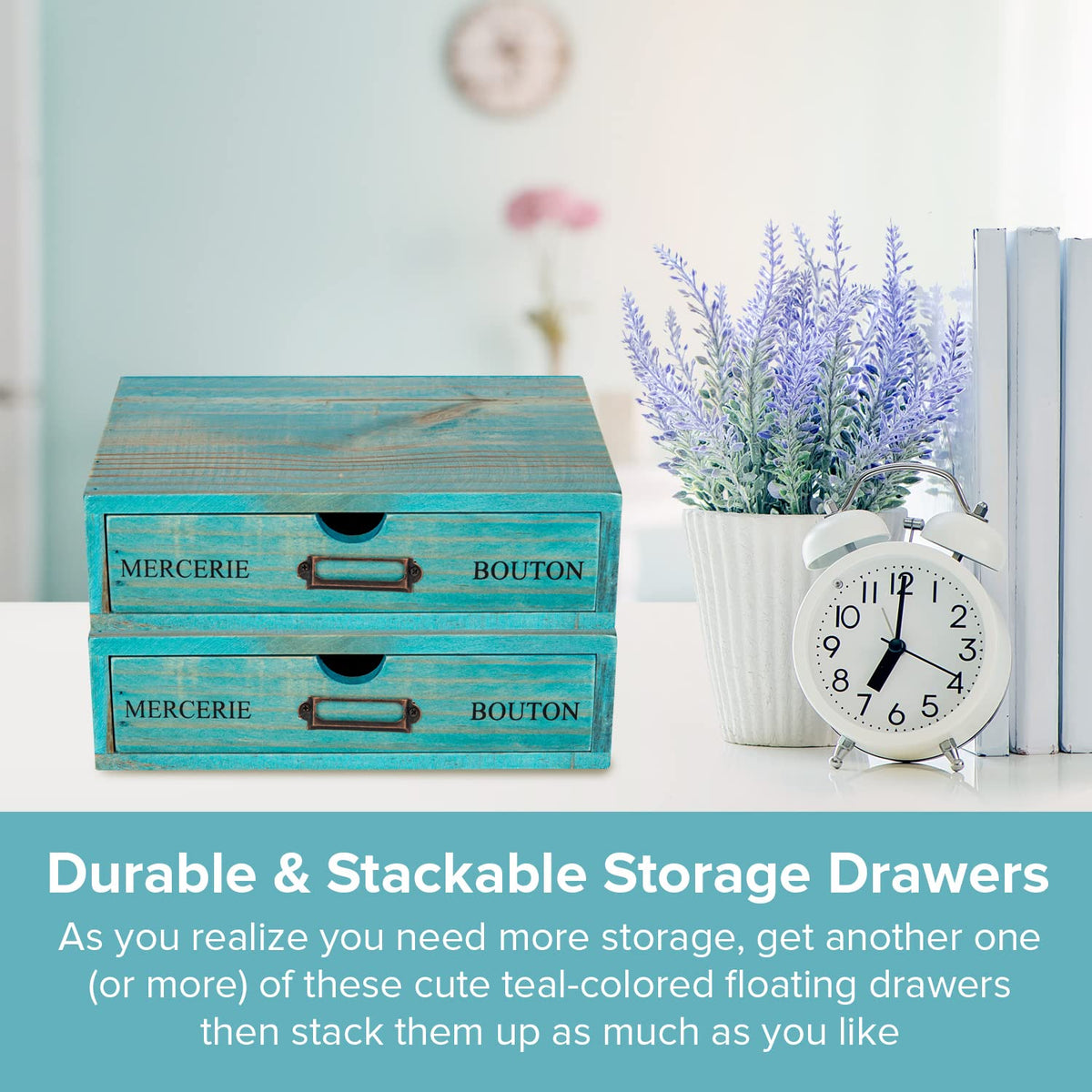 Turquoise Single Drawer Wooden Organizer B103243