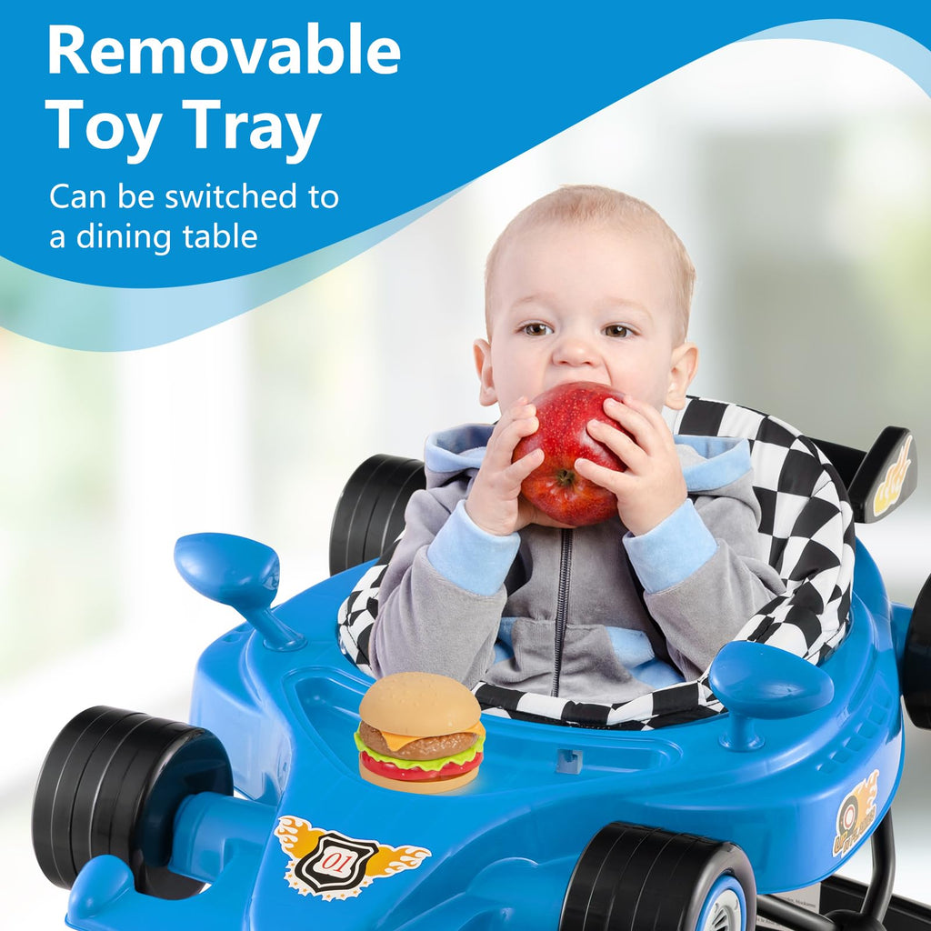 Foldable Baby Walker 3 in 1 Adjustable Height with Lights Music Blue O727558