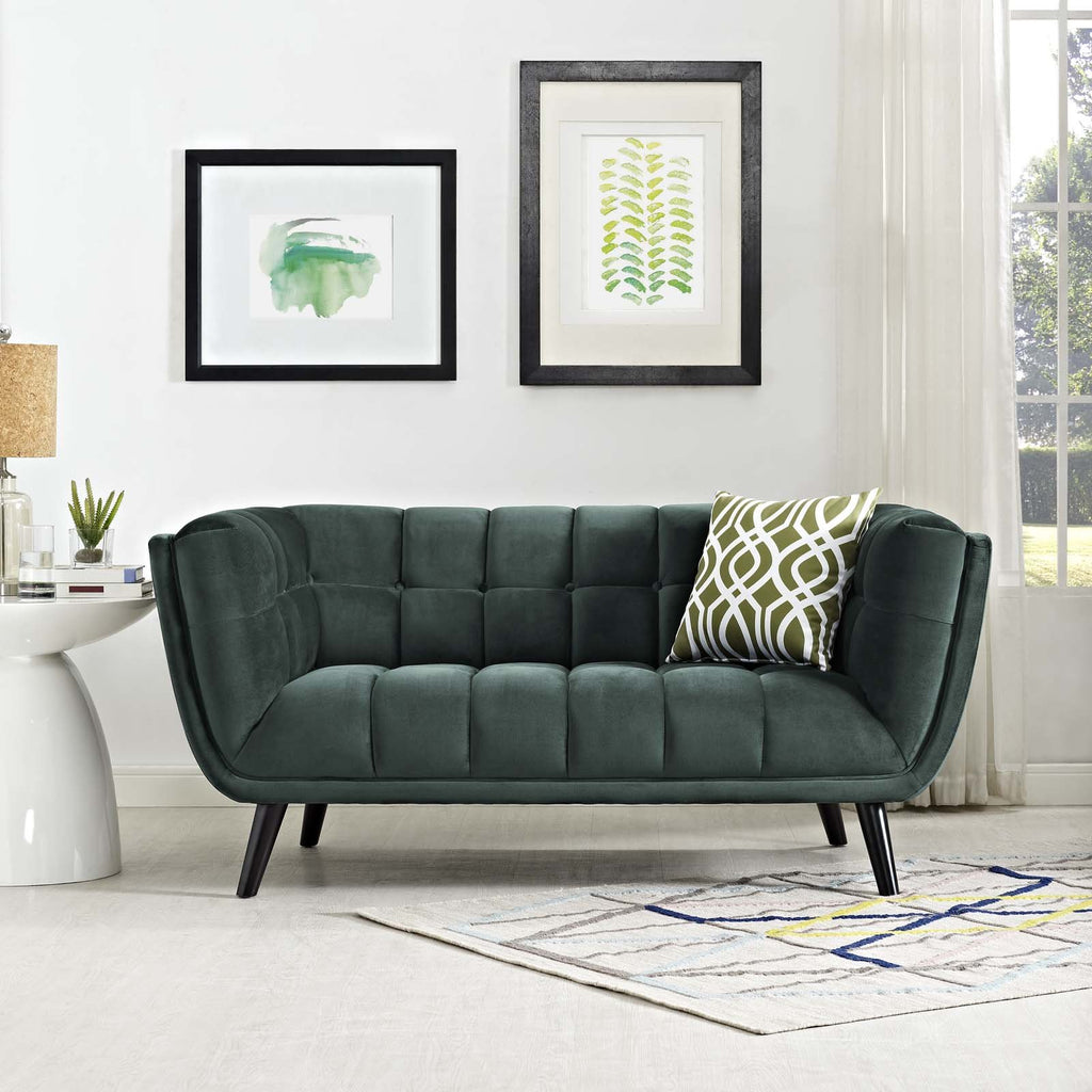 Green Velvet Button-Tufted Loveseat H6841