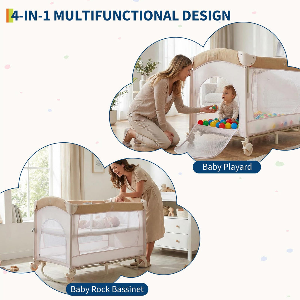 4 in 1 Pack and Play with Bassinet, Changing Table, Playpen and Carry Bag F49323