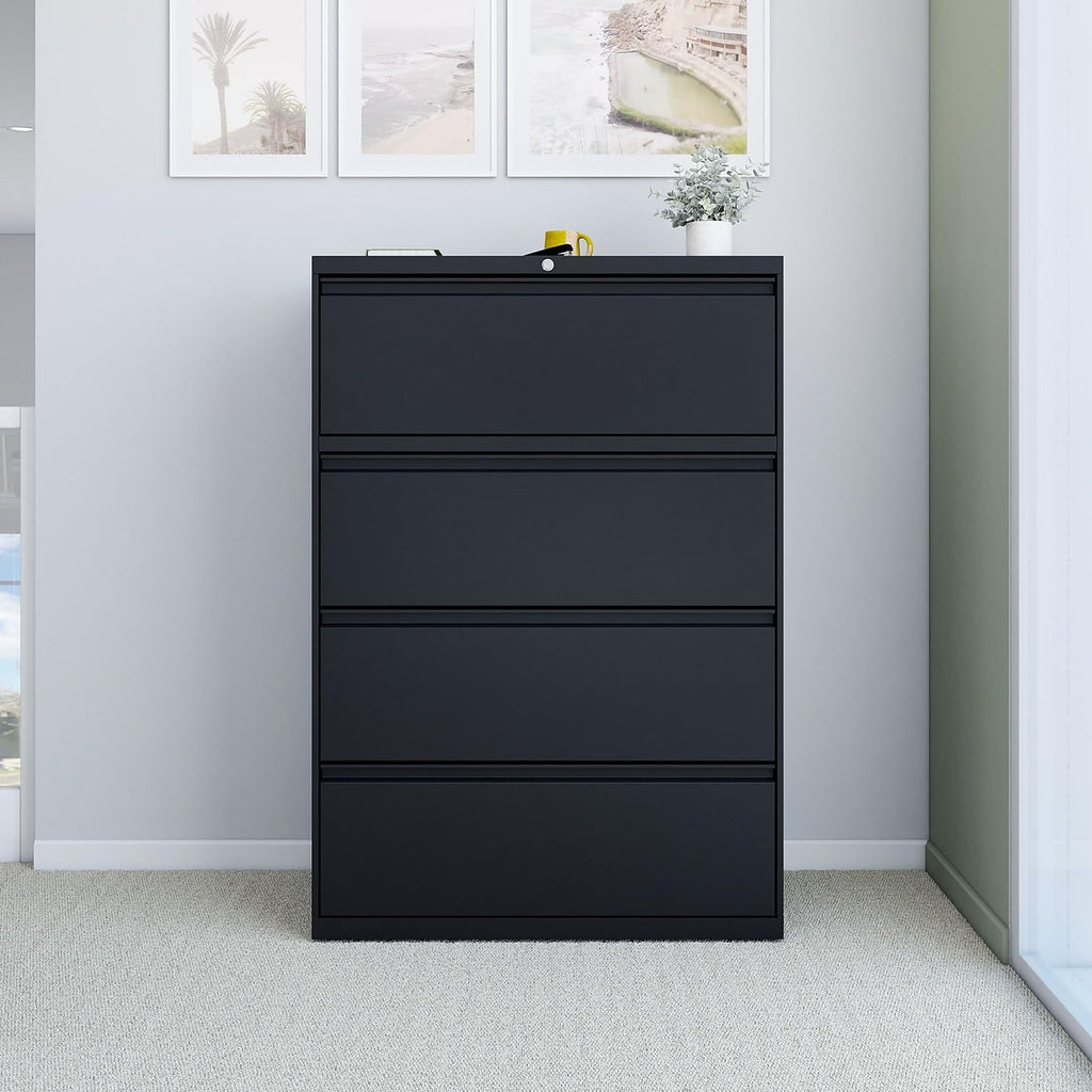 4 Drawer Black Lateral File Cabinet V7552