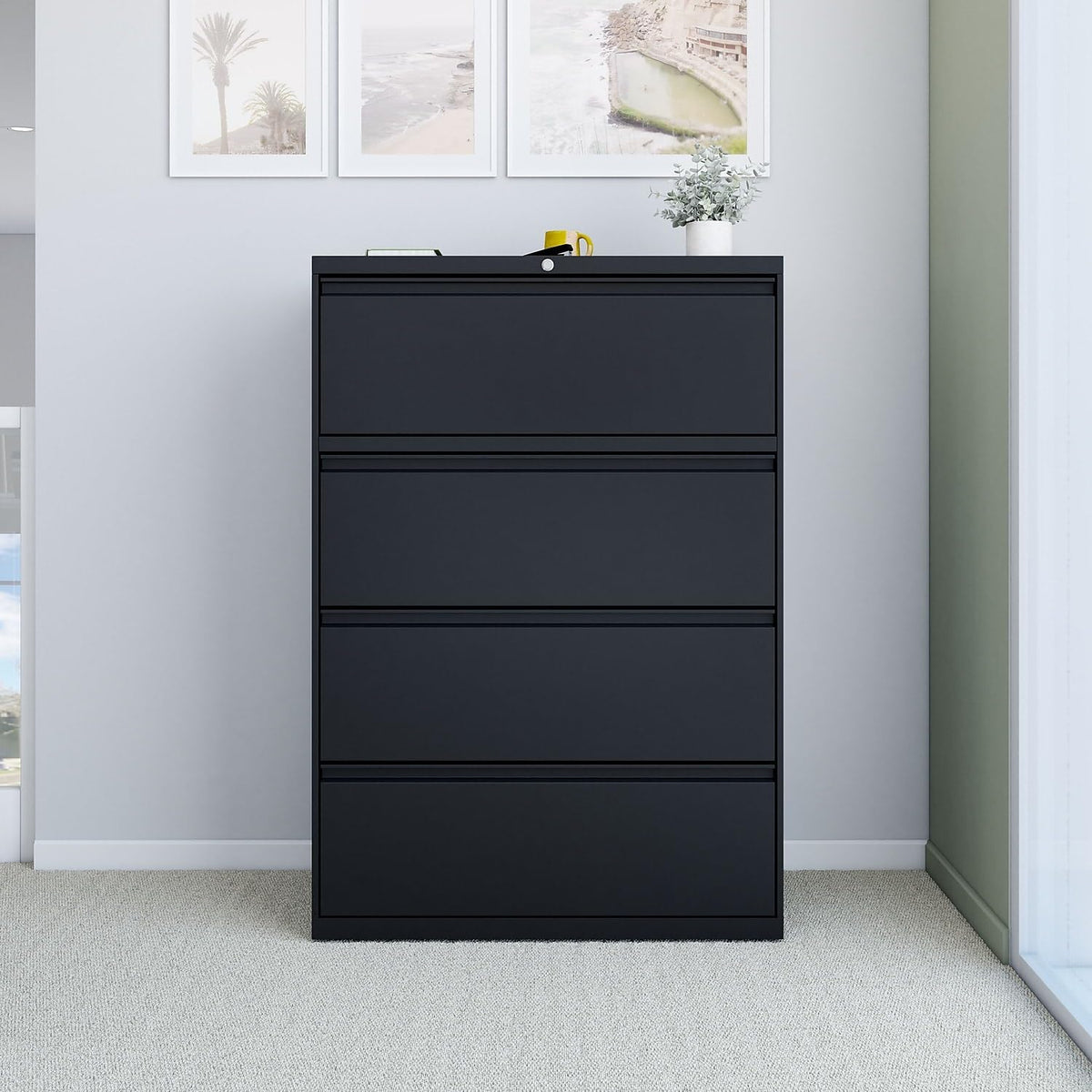 4 Drawer Black Lateral File Cabinet V7552