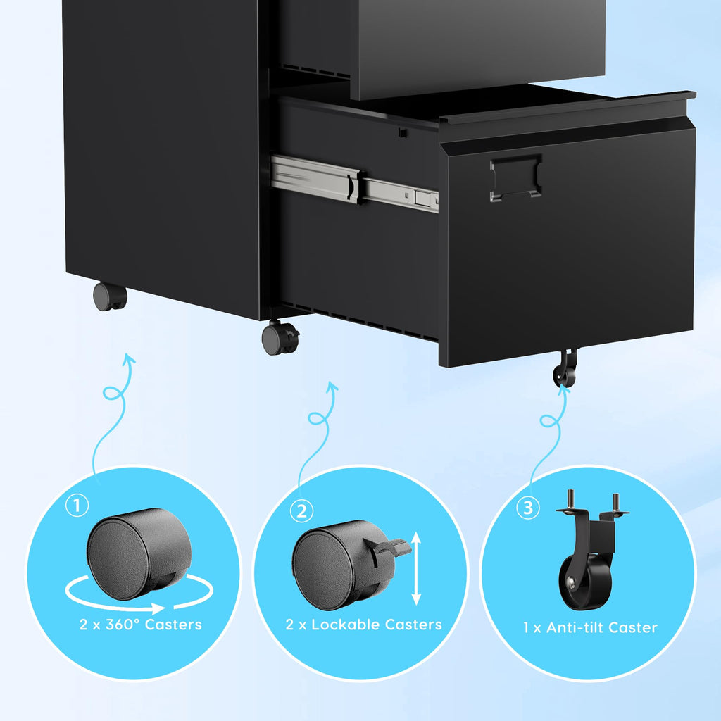 2 Drawer Black Metal File Cabinet with Lock M5320