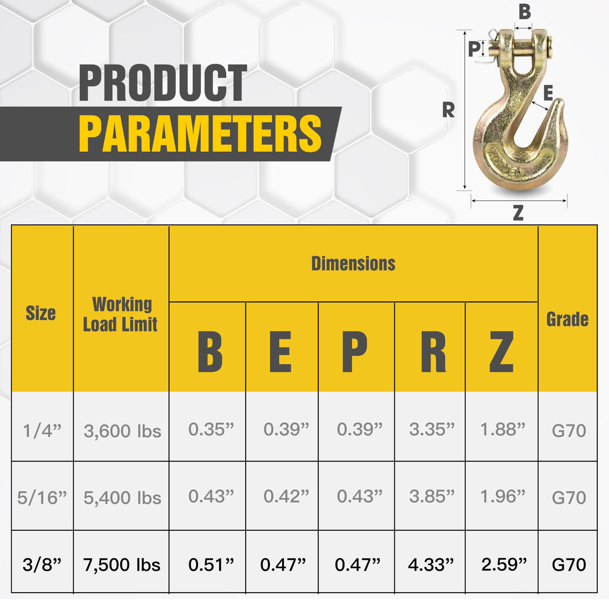 3/8" Clevis Grab Hooks 4 Pack Heavy Duty Chain Hook J5717