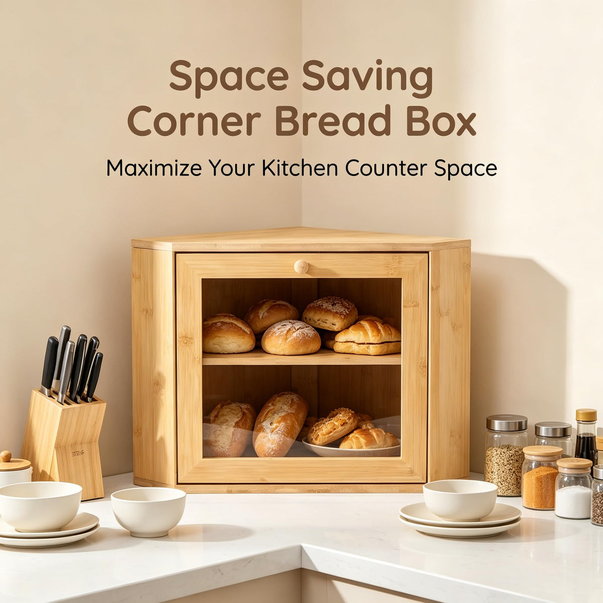 Bamboo 2 Tier Corner Bread Box Y292
