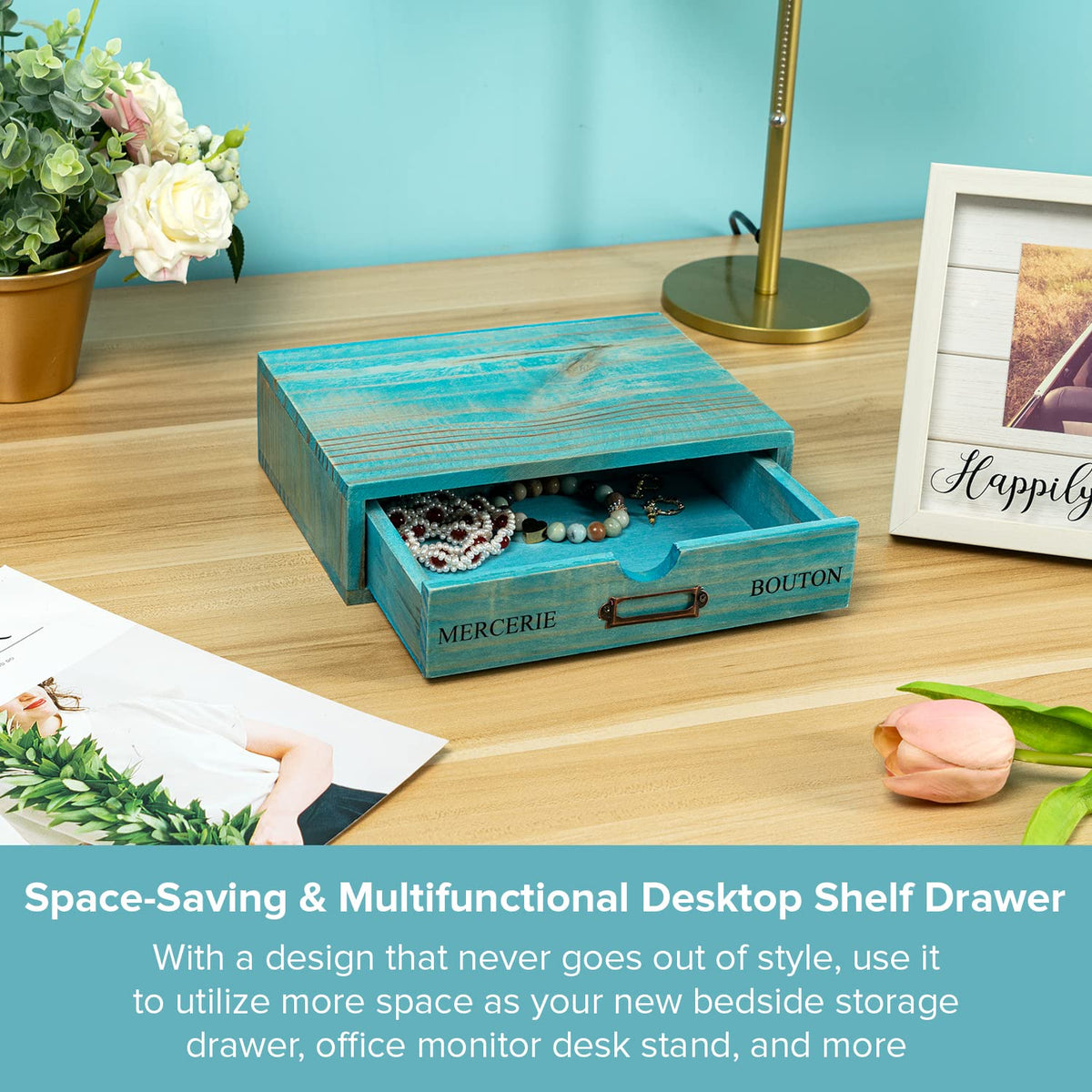 Turquoise Single Drawer Wooden Organizer B103243