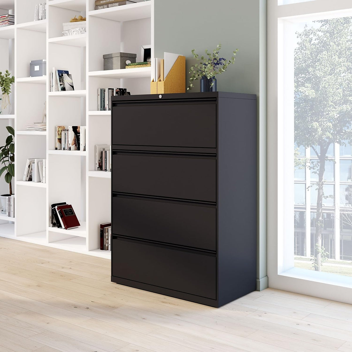 4 Drawer Black Lateral File Cabinet V7552