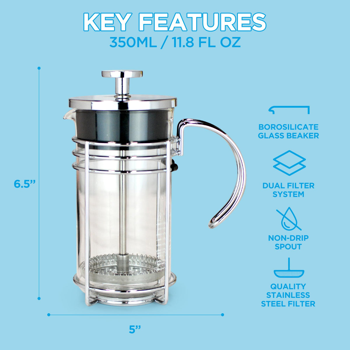 Glass French Press Coffee and Tea Maker, 11.8 oz Z3620