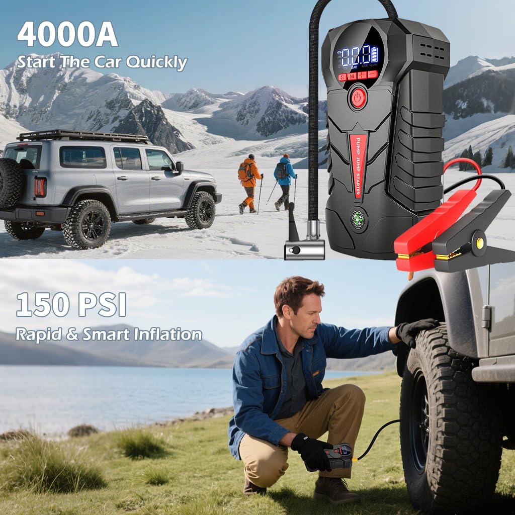 4-in-1 Car Battery Jump Starter with 150PSI Tire Inflator S446