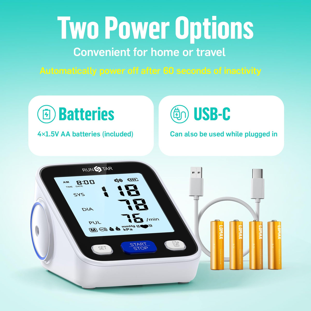 Upper Arm Blood Pressure Monitor with Wide Range Cuff Q397