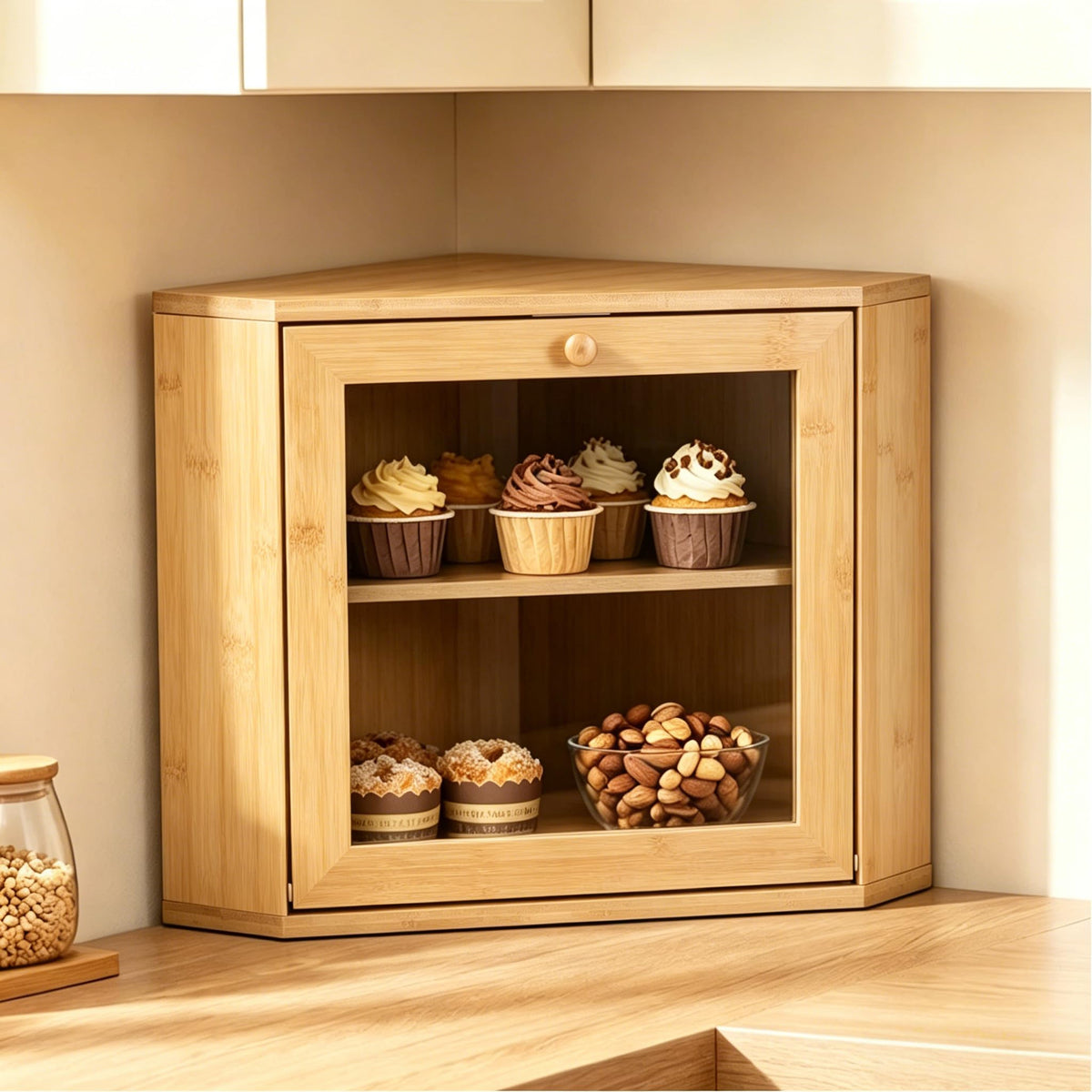 Bamboo 2 Tier Corner Bread Box Y292