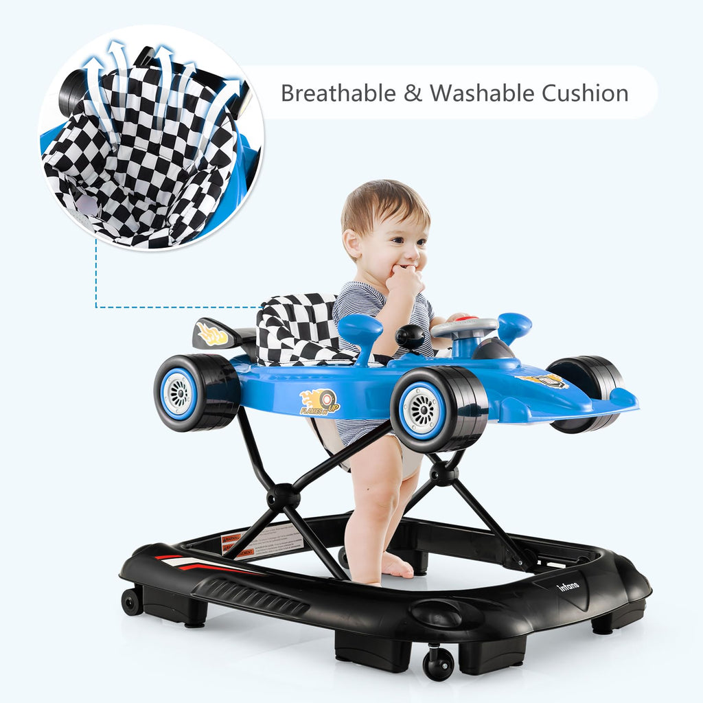 Foldable Baby Walker 3 in 1 Adjustable Height with Lights Music Blue O727558