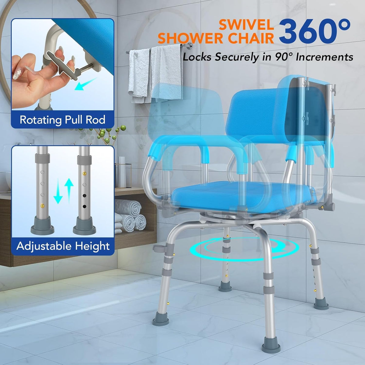 Swivel Shower Chair with Arms and Back J778939