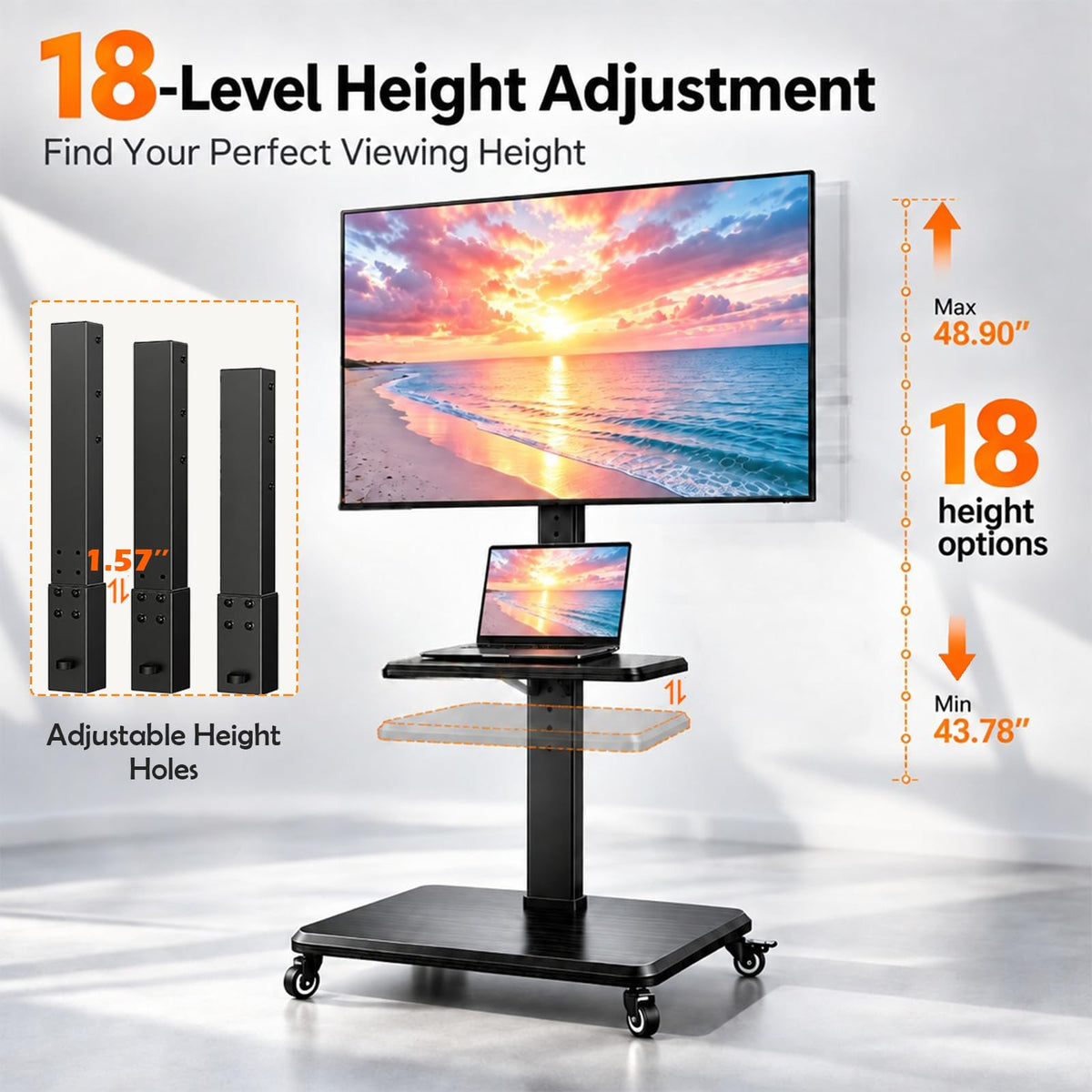 Rolling TV Stand with Wheels for 30-75 Inch TVs N925