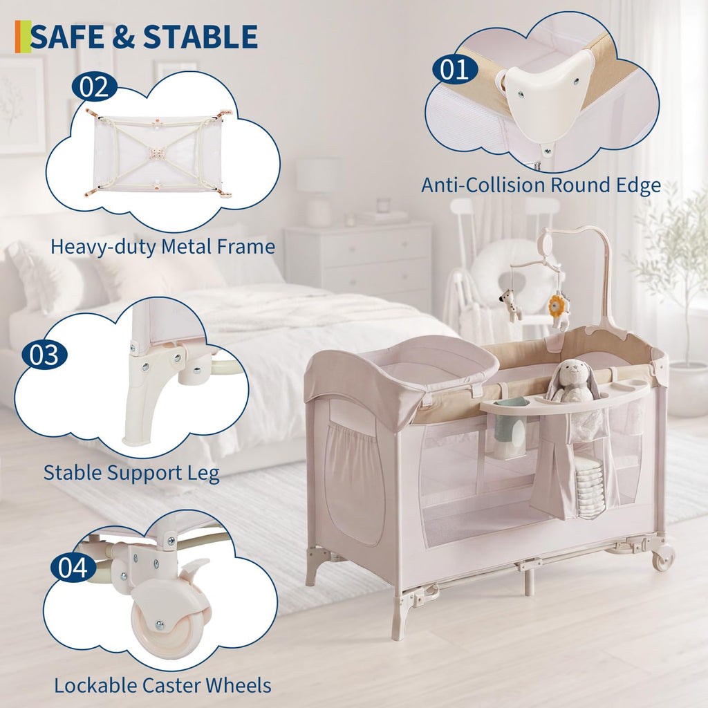 4 in 1 Pack and Play with Bassinet, Changing Table, Playpen and Carry Bag F49323