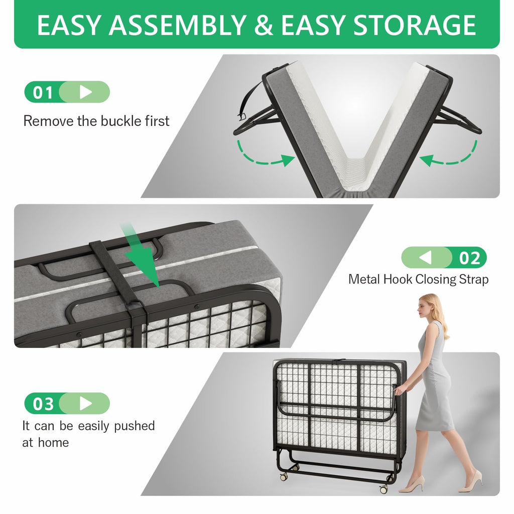 Folding Twin XL Size Bed with Memory Foam Mattress P59545