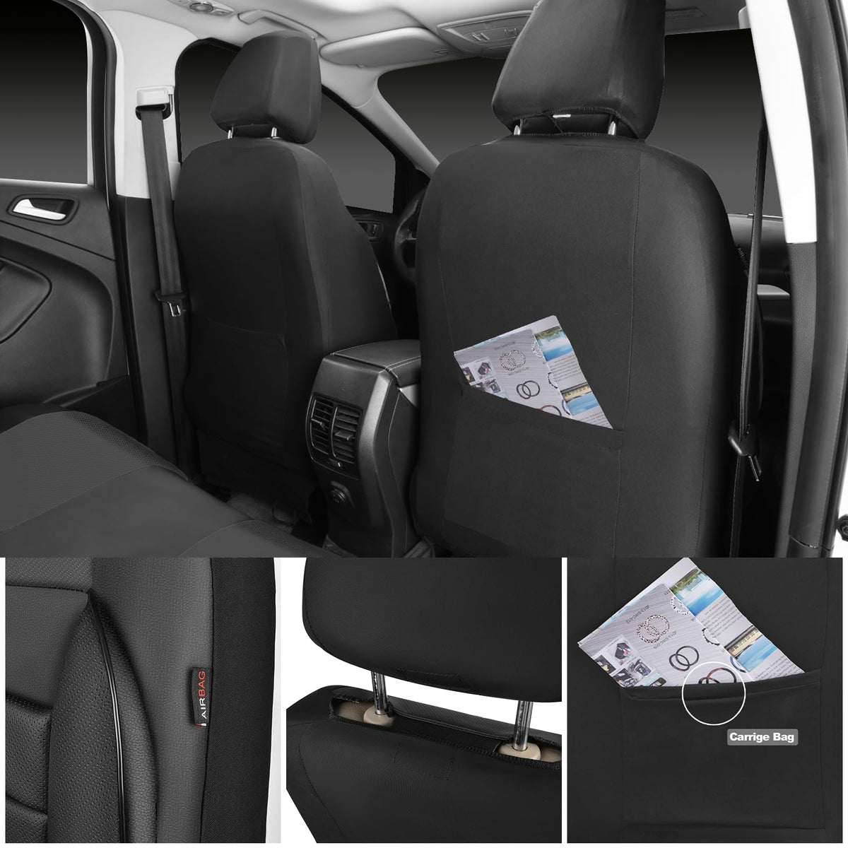 Leather Seat Covers Full Set Water Resistant 3D Foam Back Support 5 Seat Covers F230