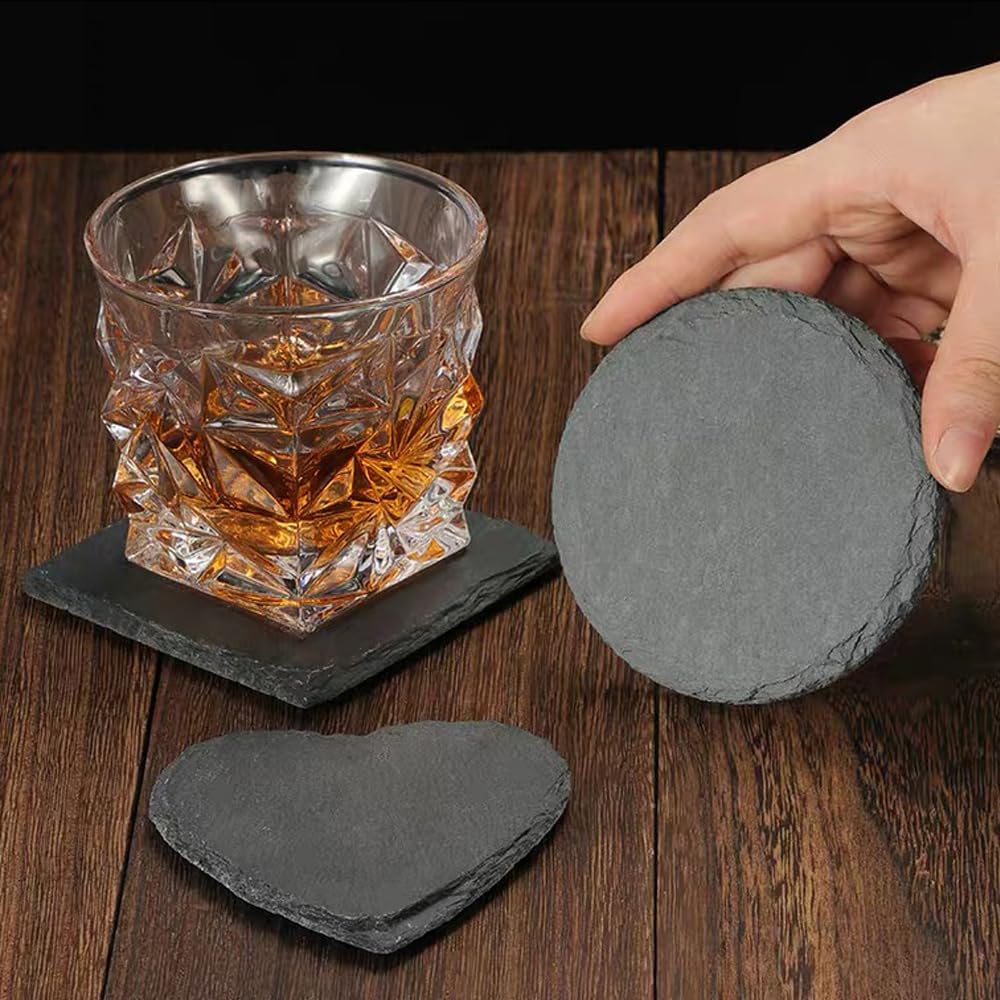 8 Pack Black Slate Coasters with Metal Holder M871