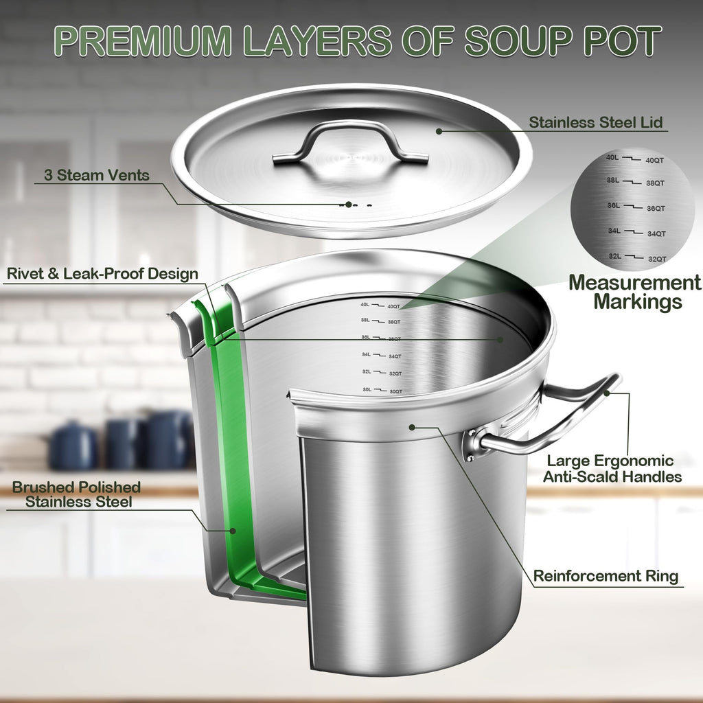 40 QT Stainless Steel Soup Pot with Lid B24764