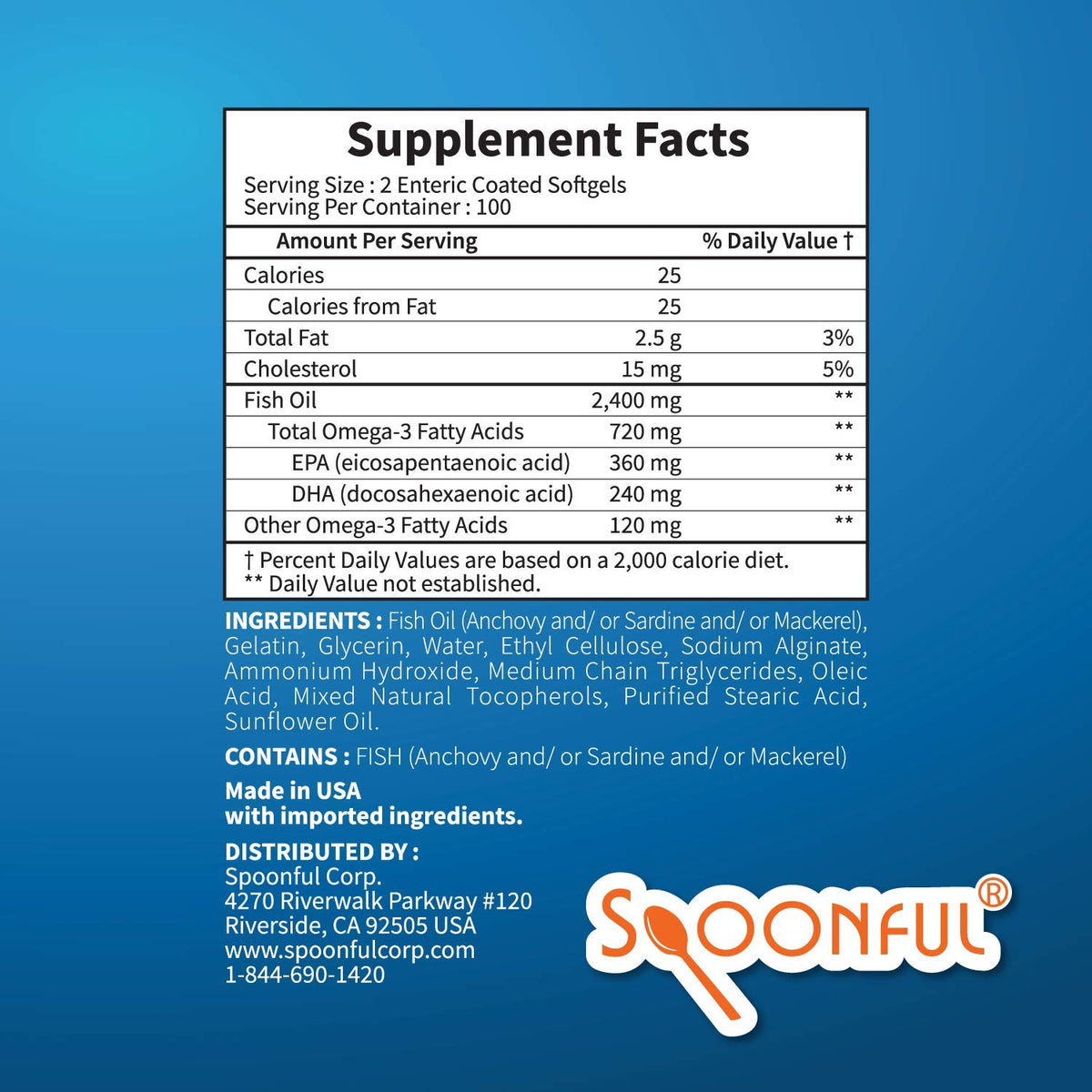 Omega 3 Fish Oil 2400mg 200 Capsules Softgel D819