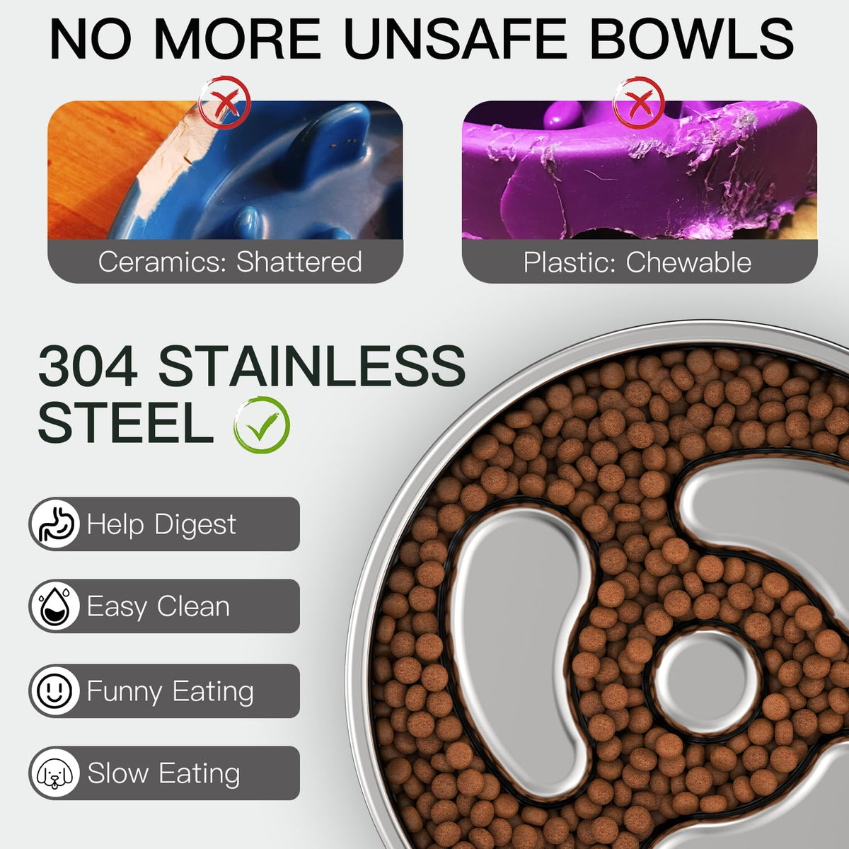 Slow Feeder Dog Bowl 304 Stainless Steel Non-Slip C27617