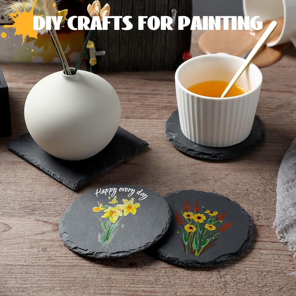8 Pack Black Slate Coasters with Metal Holder M871