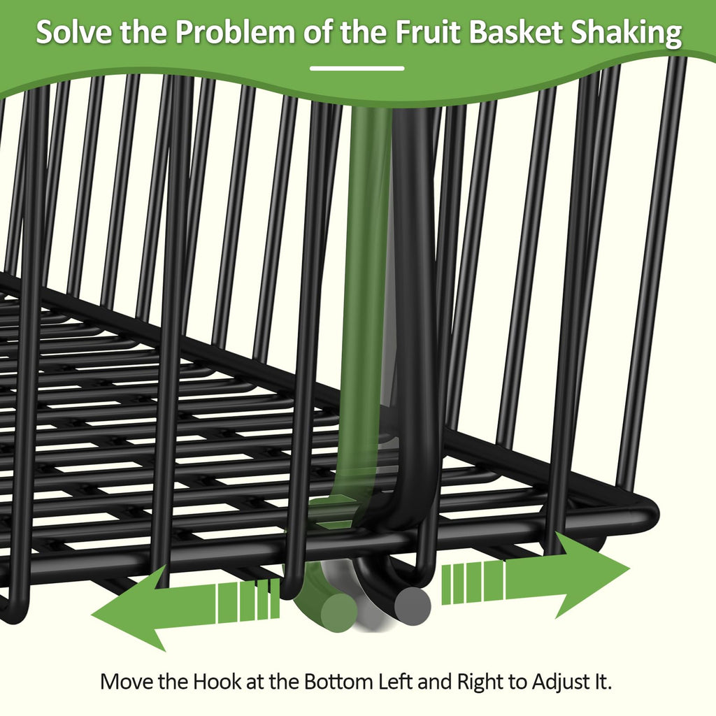 Black 3 Tier Metal Fruit Basket with Wooden Handle R1771