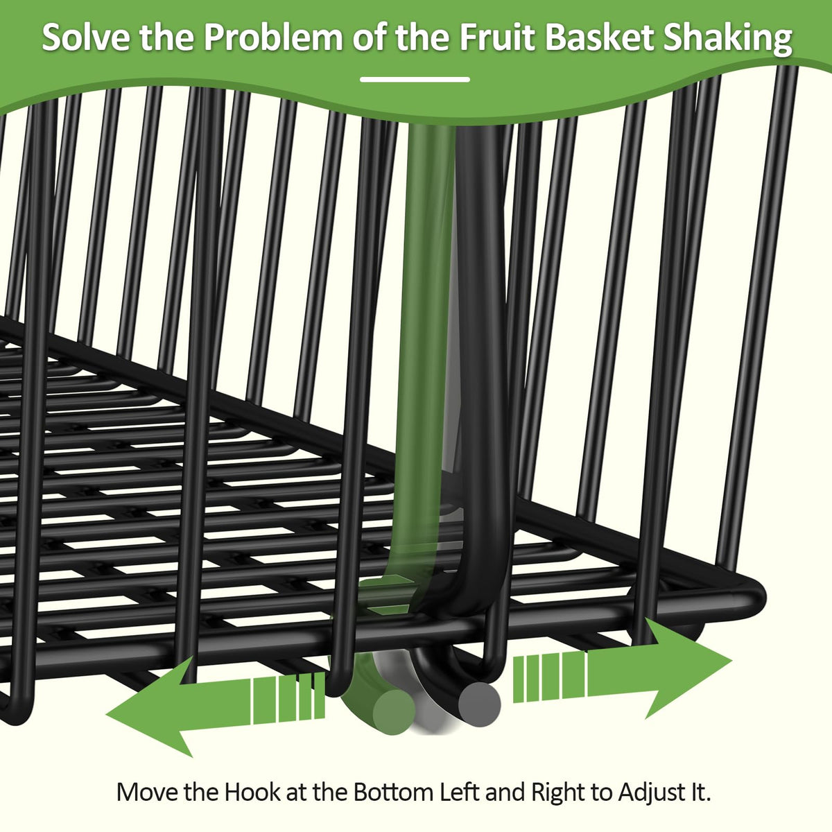 Black 3 Tier Metal Fruit Basket with Wooden Handle R1771
