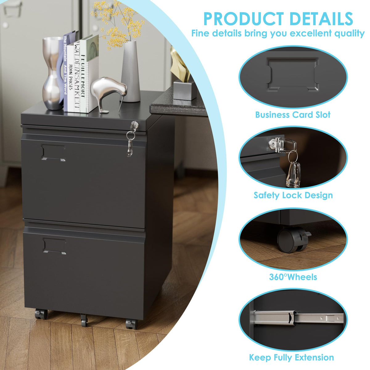 2 Drawer Black Metal File Cabinet with Lock M5320