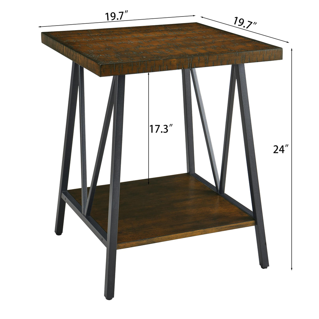 Mid Century Modern End Table with Storage, 2-Tier Open Shelves, Cherry Walnut E868