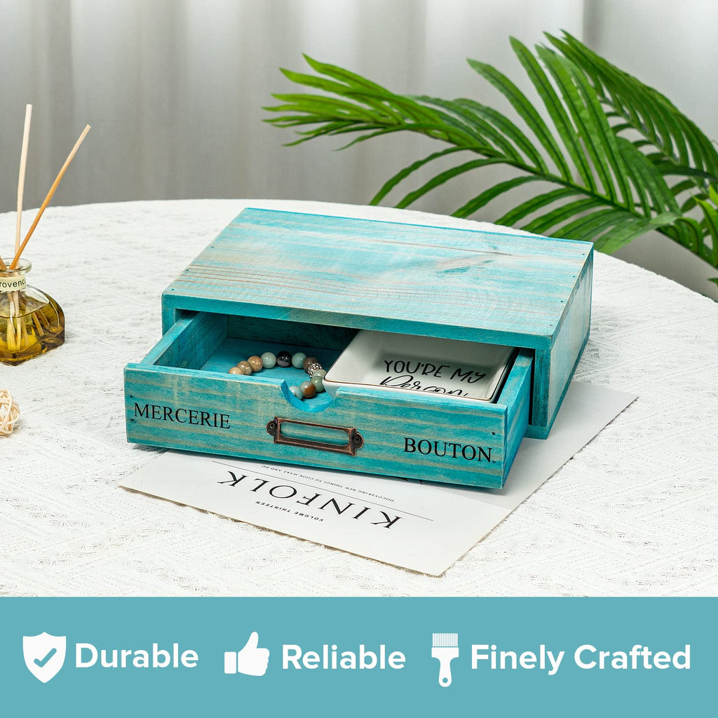 Turquoise Single Drawer Wooden Organizer B103243