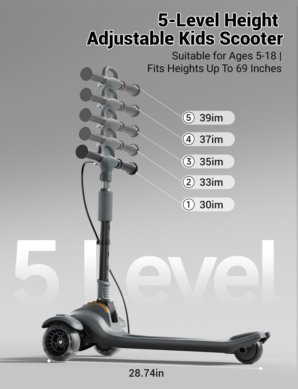 Kids Scooter with Dual Brakes, Music, Lights, Adjustable and Folding R93694