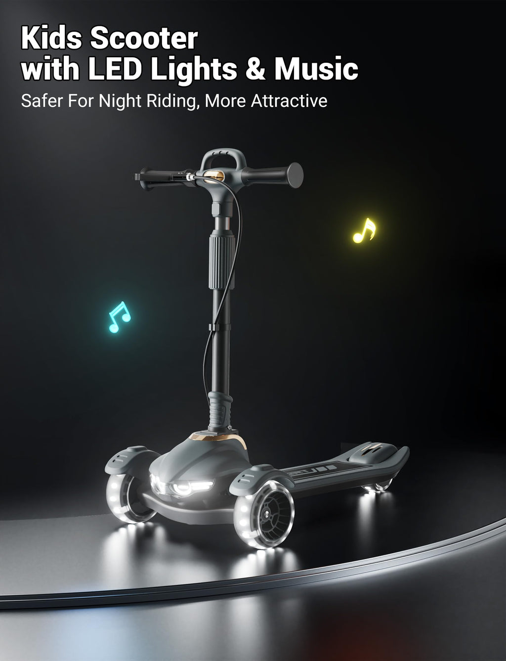 Kids Scooter with Dual Brakes, Music, Lights, Adjustable and Folding R93694