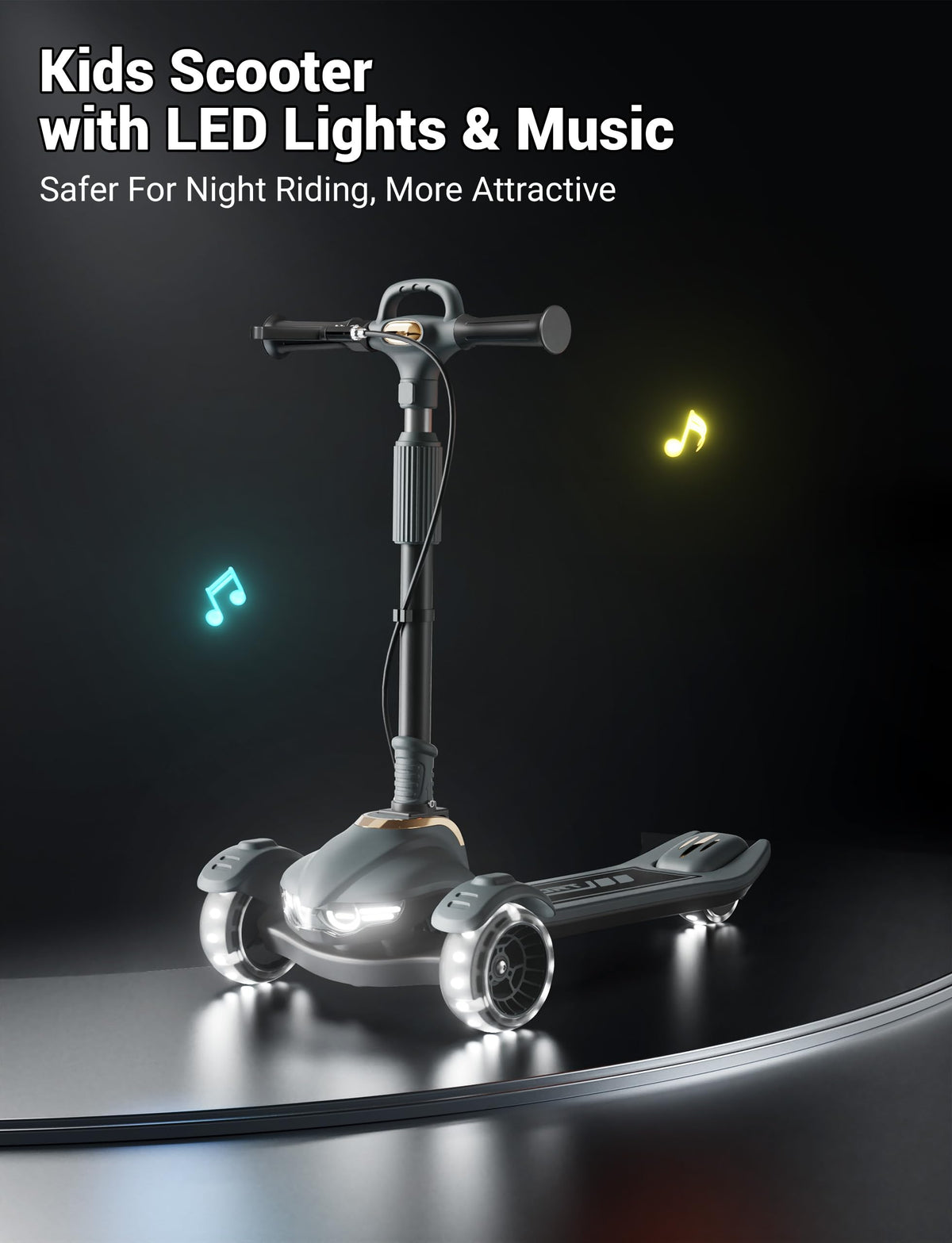 Kids Scooter with Dual Brakes, Music, Lights, Adjustable and Folding R93694