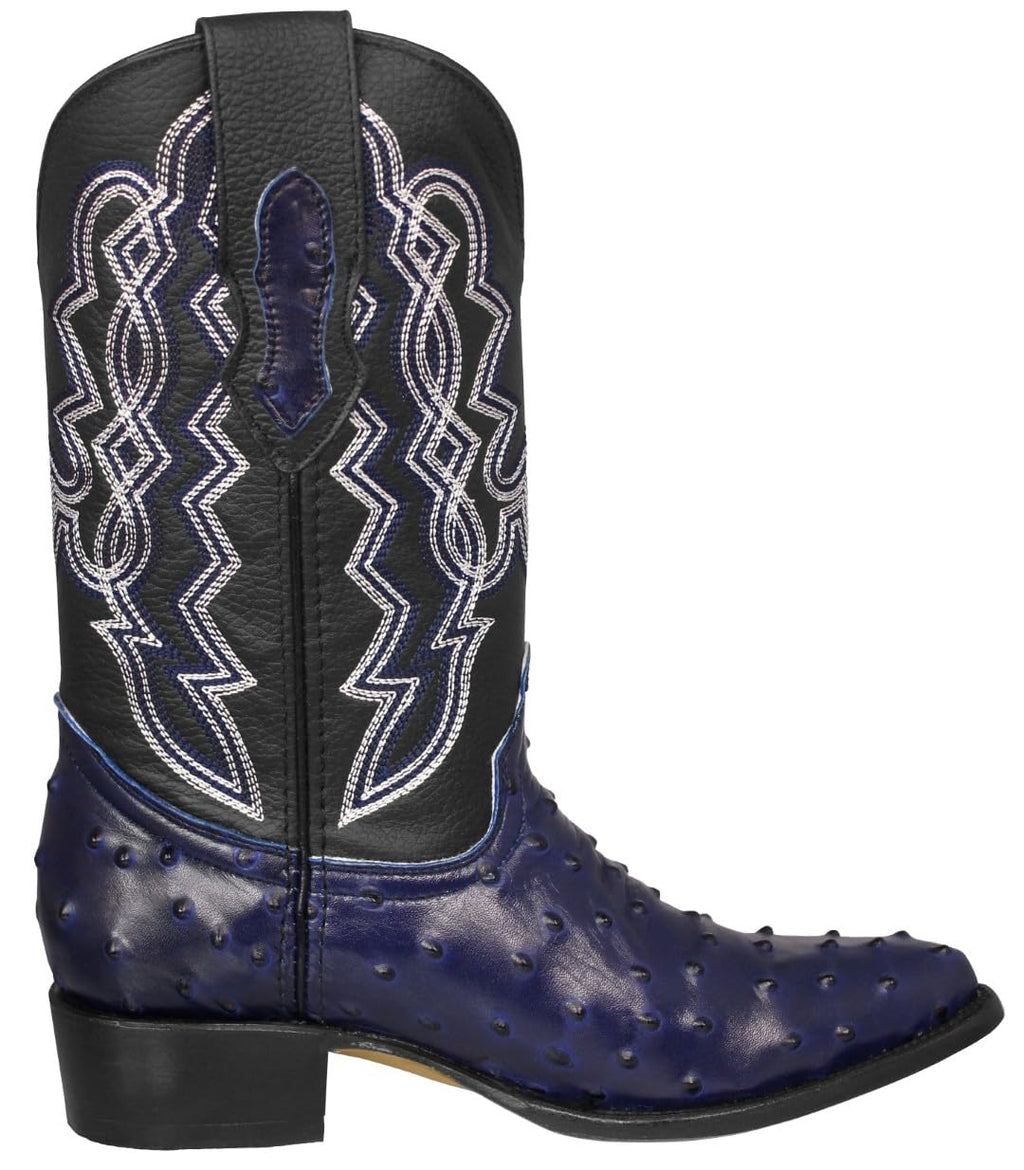 Blue Ostrich Quill Print Leather Western Cowboy Boots B151240