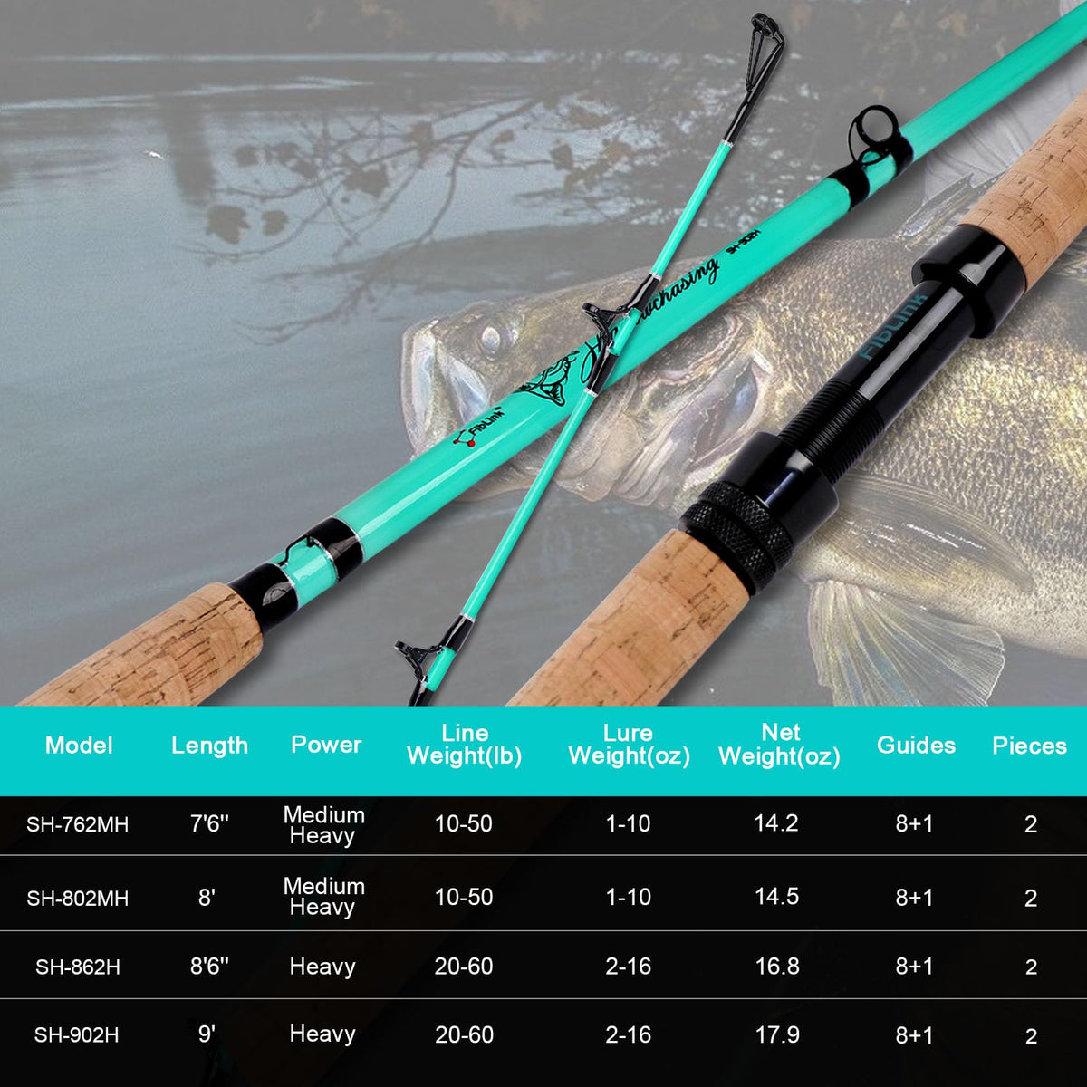 Catfish Fishing Rods Medium Heavy Casting Rod with Cork Handle P8580